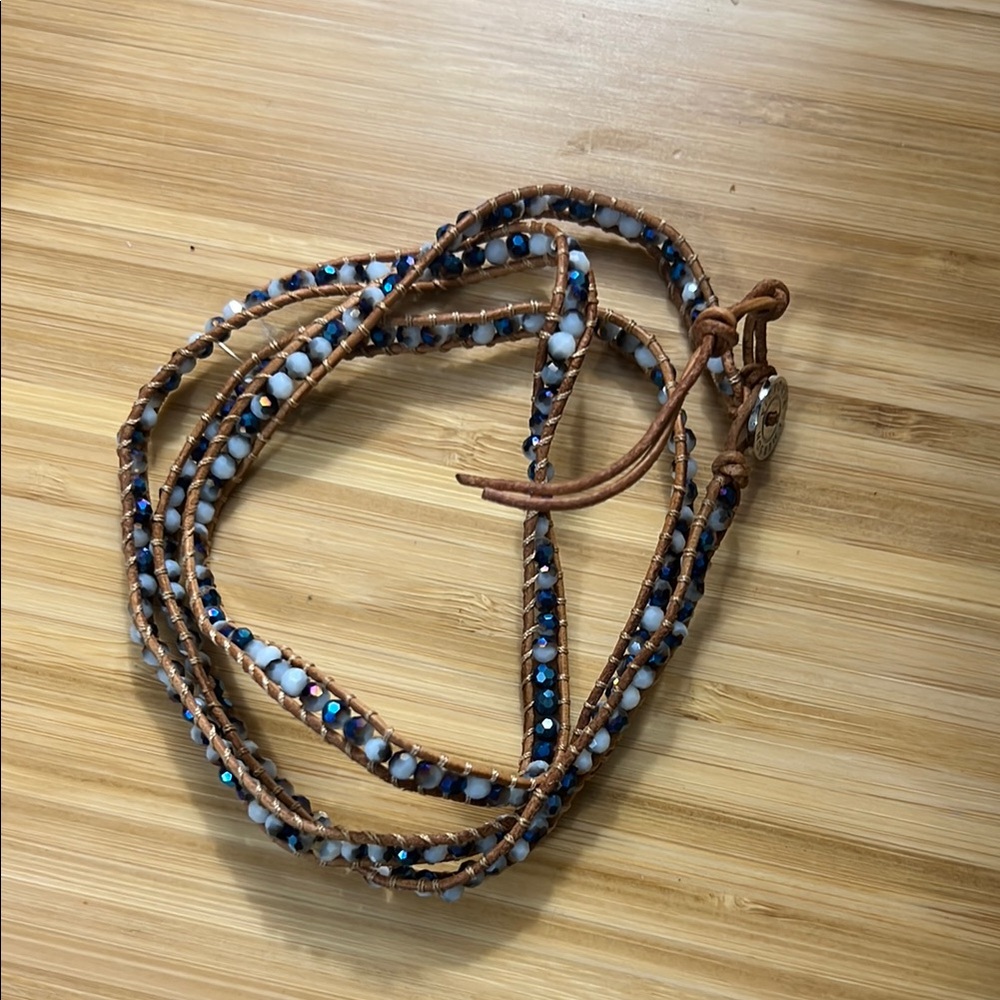 Elegant Blue and White Beaded Wrap Bracelet